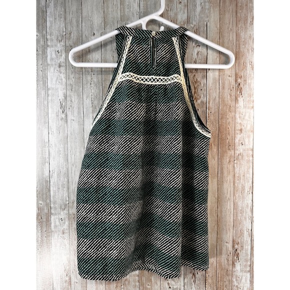 THML Top‎ Womens Small Green Beige Striped Eyelet Neckline Keyhole Sleeveless - Picture 2 of 9